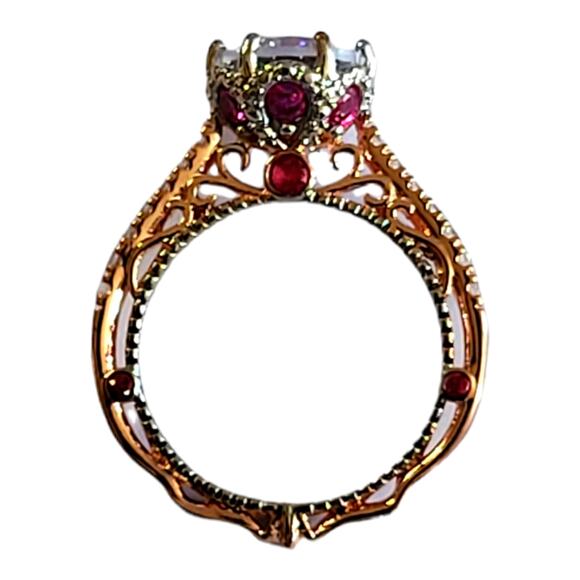 Rose Gold Red White Round Cubic Zirconia Embellished Solitaire Size 5 6 7 - Picture 1 of 13